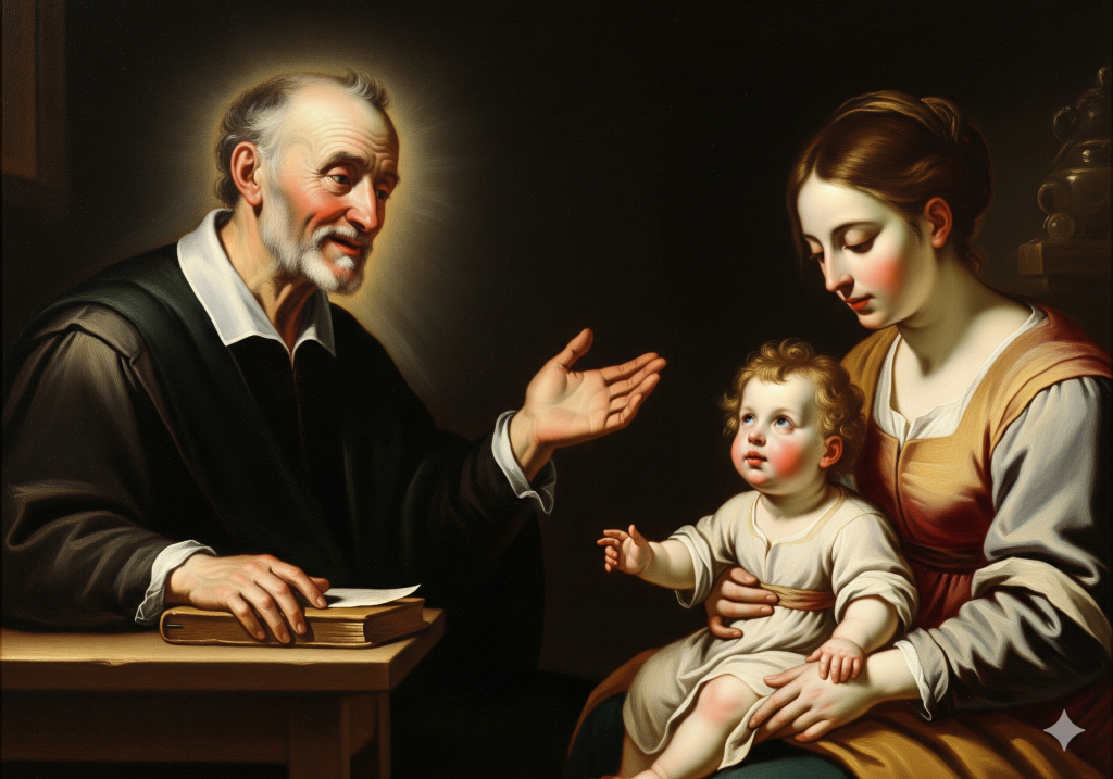 Octavo mandamiento, según el estilo del pintor Murillo.